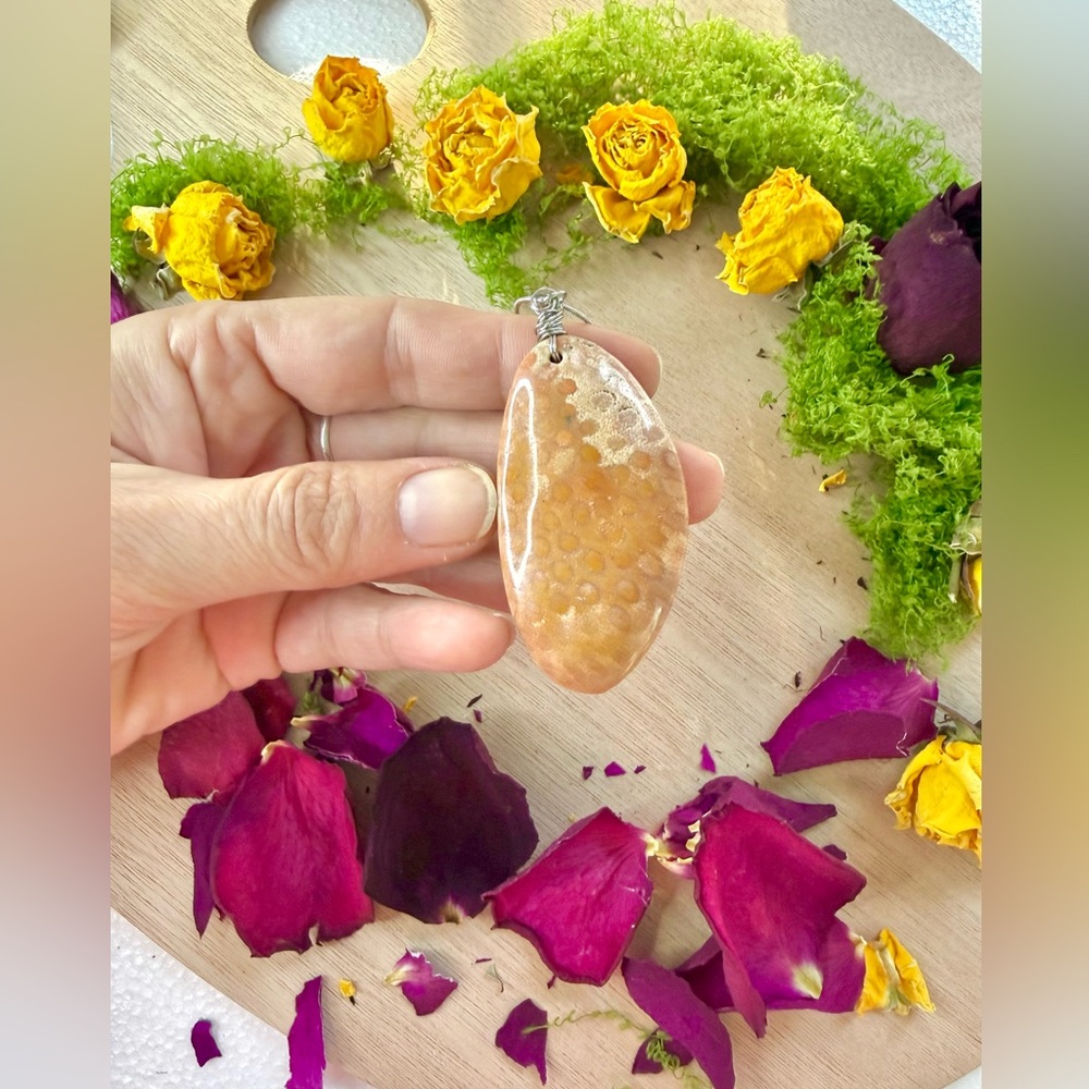 Coral Fossil Pendant Necklace